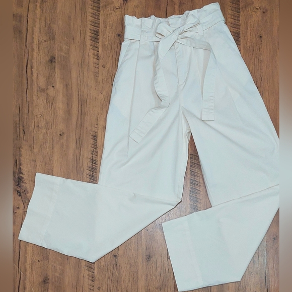 Everlane Cream Cotton Belted Paperbag Barrel Leg Pants, Size XS - Picture 3 of 11